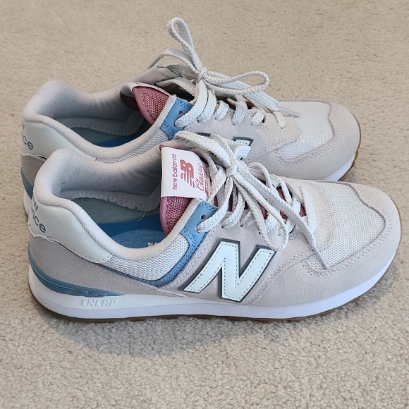 New Balance White and Light Blue Sneakers - Picture 3 of 4